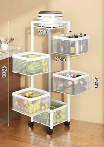 Paniers de rangement rotatifs <span class=keywords><strong>à</strong></span> 5 niveaux étagère de rangement de cuisine Cube organisateur de <span class=keywords><strong>fruits</strong></span> et légumes avec roues empilable en métal pliable - Product Image 2