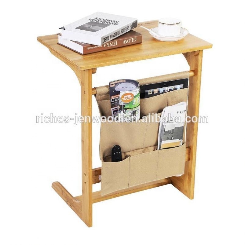 Bambou Table de Collation avec sac de rangement Canapé Table D'appoint Console Bureau D'ordinateur Portable