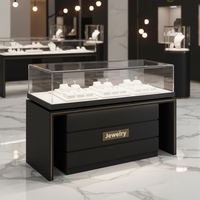 Comptoir de présentation de bijoux personnalisable en verre trempé et contreplaqué massif avec éclairage LED, étagère de présentation, écologique et étanche
