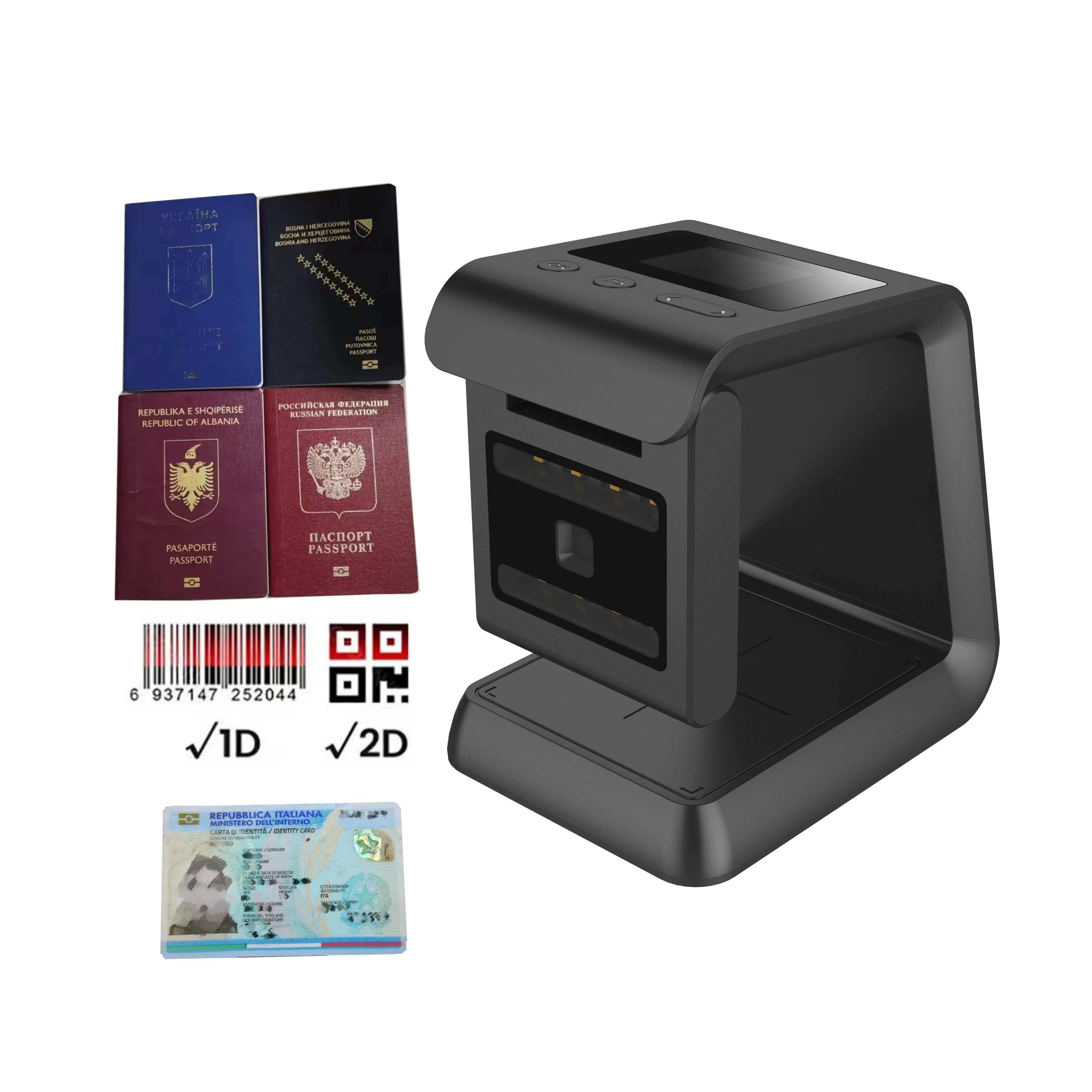OCR MRZ Reisepass-Scanner Identifikationskarte PDF417 Führerschein USB kabelgebundener Reisescanner mit 1D 2D QR-Barcode lesbar