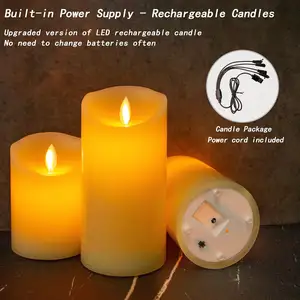 Electronic Rechargeable Battery Flameless Real Wax LED Flickering Pillar Candles Christmas Remote Control Candle Light