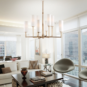 Semplice A due Illuminazione Della Gomma 4 + 4 Luce di <span class=keywords><strong>Bronzo</strong></span> Antico di Lino Bianco Shades Illuminazione Interna Lampadario - Product Image 3