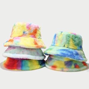 2024 New Autumn Winter Furry <b>Tie</b> Dyed Bucket Hat Fashion Colorful Women Thickened Warm Wide Brim Bucket Hat - Product Image 1