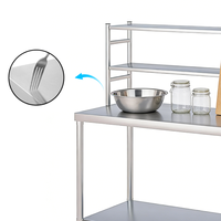Plan de travail en acier inoxydable 304 anti-rouille, 2 niveaux, pieds ronds, table de travail en acier inoxydable pour la restauration et la cuisine