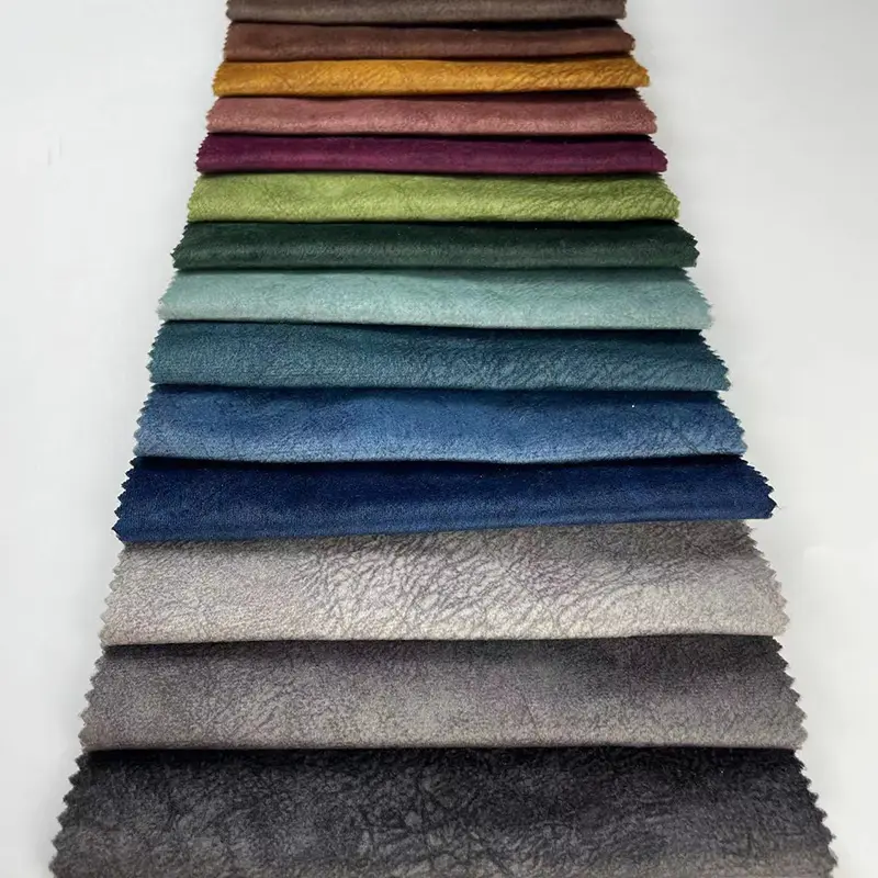 Contoh gratis 100% poliester dicetak kain beludru seperti kulit kain pelapis kulit imitasi Sofa kain untuk dijual