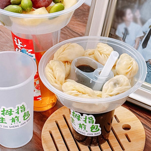 100 bộ 4 trong 1 đặt hàng 500ml ly nhựa Takeaway 500ml Bát ăn nhẹ với nước sốt lỗ uống và ăn cùng nhau - Product Image 4