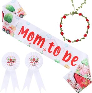 Décorations de fête prénatale sur le thème des animaux de la ferme pour garçon, Écharpe de maternité « Future maman » avec animaux de la ferme, Bouton « Future maman » et « Future <span class=keywords><strong>papa</strong></span> », Couronne de fleurs et Bandeau - Product Image 5