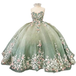Sweetheart Neckline Ball Gown Floral Print Embroidered Organza Evening Dress Women's Large Skirt Forest Style Party Dress - Product Image 5