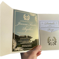 Invitation de mariage et d'anniversaire personnalisée en acrylique pliable de luxe, vert foncé, dorure à chaud, 5x7 pouces, modèle européen populaire de qualité supérieure