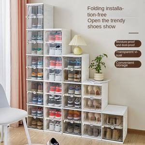 رف أحذية بلاستيكي حديث من طبقة واحدة مع درج كبير شفاف تخزين متعدد الطبقات سهل التركيب لا يحتاج إلى تجميع - Product Image 2