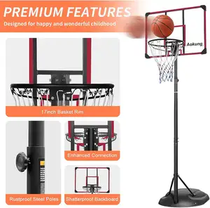 IUNNDS Teenagers Height Adjustable 7.5-9.2 'Basket 32 ''Backboard Portable Basket System For Indoor Outdoor Use Black