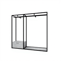 Portant à vêtements commercial blanc en fer, sur pied, avec étagères de rangement pour boutique