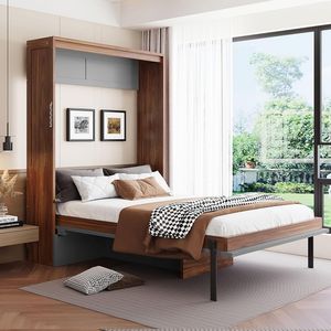<span class=keywords><strong>Lit</strong></span> Murphy Queen Moderne Gain de Place avec Bureau <span class=keywords><strong>Pliant</strong></span>, <span class=keywords><strong>Lit</strong></span> Mural Escamotable pour Appartement Compact, Hôtel, Ensemble de Meubles de Chambre en Bois et Métal - Product Image 3