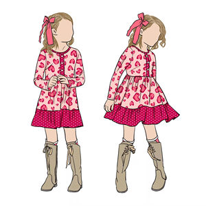 Vestido Clásico Personalizado con Estampados, Manga Larga y Falda Corta para Niñas, Vestido Hermoso de Primavera/Verano - Product Image 4