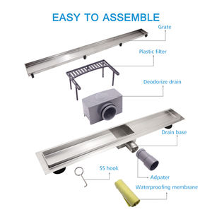 Couverture de grille d'insertion de carrelage salle de bains attrape-cheveux anti-odeur sortie latérale canal en acier inoxydable douche linéaire drain de sol - Product Image 4