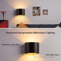 Applique murale Led ronde en noir, luminaire décoratif d'extérieur, éclairage d'en haut et d'en bas, design moderne, pour l'intérieur et l'extérieur, 5/6W