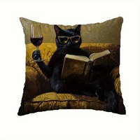 Kongyu Heimtextilien Lustige Schwarze Katze beim Weintrinken Kissenbezüge Dekorative Kissenhüllen für Sofa Couch Wohnzimmer