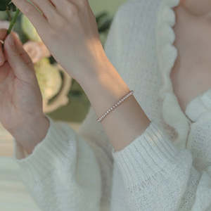 Bracelet WENCHI en perles d'eau douce roses et violettes presque rondes de 3-4 mm, plaqué argent, or 18 carats, environ 17 cm de long, cadeau naturel - Product Image 5