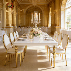 Factory Sale Ultra Modern Hotel Furniture Gold Gilt Stainless Steel Frame Rectangle <b>Table</b> For Dining room - Product Image 1