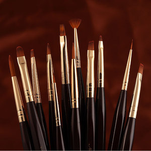 Ensemble de pinceaux à ongles en gel avec manche métallique, violet foncé, pour sculpture, forme ovale plate, poils en nylon, pour manucure et salon, pinceaux de peinture pour ongles - Product Image 4