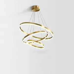 Factory Supplier Modern Light Fixtures Modern Designer Big Led Round Gold Chandeliers Circle Pendant Lights