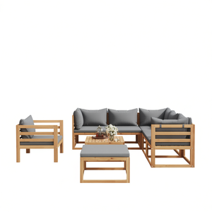 Ensemble de salon de jardin en bois d'acacia massif, 8 pièces avec coussins, meubles de jardin d'extérieur, design contemporain, résistant aux intempéries - Product Image 1