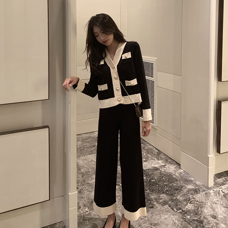 2022 Koreaanse Fashion Elegante Dames Kleding Lange Mouwen Gebreide Sets Vrouwen Trui Tops + Broek Tweedelige Set Vrouwen Kleding