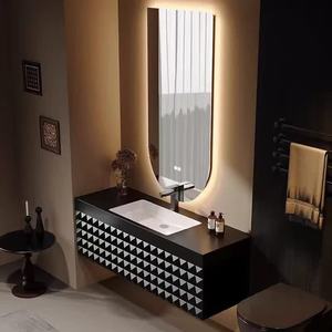 Light Luxury Lacquer MDF Hotel Style Bathroom Vanity Unit Combination Customized Minimalist Ceramic Basin - Product Image 5