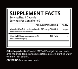 Integratore Vegano D3 K2 a <span class=keywords><strong>Base</strong></span> Vegetale, Estratto MK-7 Menaquinone <span class=keywords><strong>Colecalciferolo</strong></span> 100mcg in Softgel per Adulti, OEM ODM Etichetta Privata, Spedizione Rapida - Product Image 2