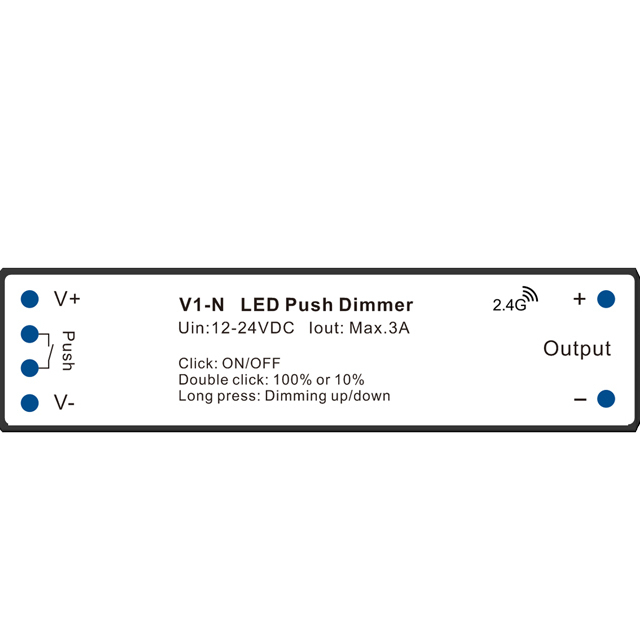 Skydance V1-N 12-24V Wireless DIM Mini LED Push Dimmer Constant Voltage 1 Channel Controller for Single Color Led Light