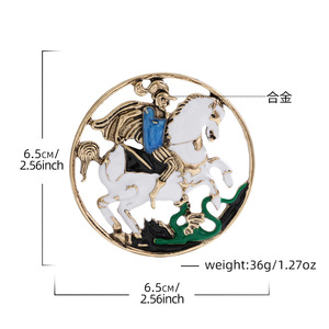 Broche de Chevalier Romain Vintage Style Rétro Cour Représentant Cheval Galopant Emblème <span class=keywords><strong>du</strong></span> <span class=keywords><strong>Zodiaque</strong></span> Chinois Année Fête Alliage de Mariage - Product Image 3