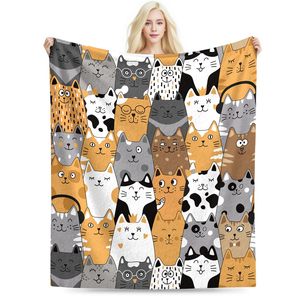 Collage Cute Cat Flannel <b>Blanket</b> <b>Throw</b> <b>Blanket</b> Nap <b>Blanket</b> Skin Friendly Reversible for Winter Warmth Custom Print OEM ODM - Product Image 5