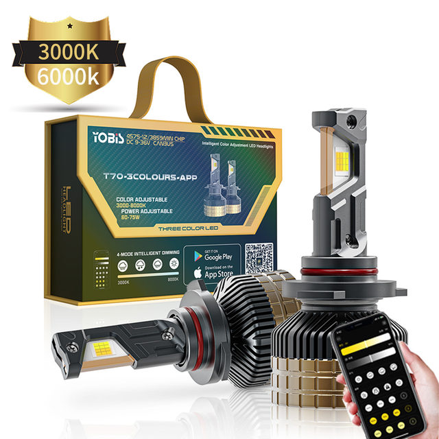 YOBIS New 3 Color LED Headlight 3000K 4300K 6000K Mobile App Control 150W 15000LM Canbus Led Bulb H1 H4 H11 H7 Led Light for Car