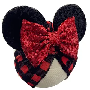Chapeau Turban en coton pour bébé, différents coloris, rouge et noir, Turban à carreaux, oreilles de Mickey, noeud papillon, couvre-chef pour enfants