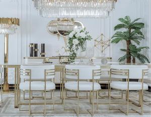 Современная ресторанная роскошная мебель для дома, мраморные столы для столовой, 8 мест, прямоугольный каркас из нержавеющей стали, обеденный стол, набор - Product Image 3