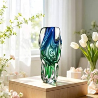 Vase en cristal bleu vert frais, centre de table aquatique printanier pour la décoration de table de Pâques et d'été