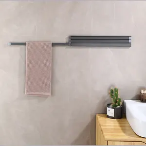 Self Adhesive Black Foldable Towel Rack Swivel Towel Rack Stainless Steel Folding Towel Rail