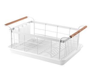 <span class=keywords><strong>Escurridor</strong></span> de Platos Japonés de Metal <span class=keywords><strong>Blanco</strong></span> con Bandeja de Drenaje Integrada, Portavasos <span class=keywords><strong>y</strong></span> Asas de <span class=keywords><strong>Madera</strong></span> para Organizar la Encimera de la Cocina - Product Image 1