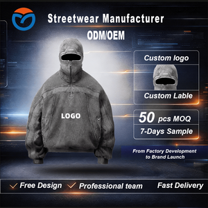 Felpa con Cappuccio Jumper di Alta Qualità 2026, Personalizzabile con Logo, in Cotone Pesante, Oversize Effetto Acid Wash, Stile Ninja, per Uomo - Product Image 1