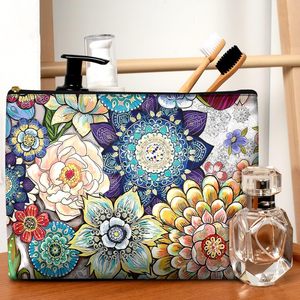 Sac de <span class=keywords><strong>maquillage</strong></span> en forme de serviette, sac à cosmétiques imperméable pour femmes, fermeture éclair lisse, pochette de voyage 10x8 pouces, motif floral bohème - Product Image 4