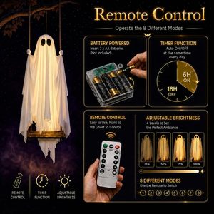 Hanging Swing Ghost Halloween Decoration 5ft Outdoor <b>Battery</b> <b>Operated</b> Lighted Ghost Decor Ready To Hang With Timer Feature - Product Image 3