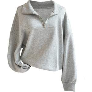 Sudadera personalizada de mujer con cremallera de un cuarto, manga larga, cuello simulado, estilo oversize, top de punto de mezcla de algodón para otoño - Product Image 5