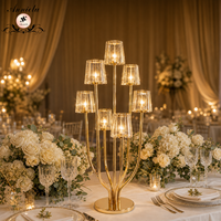 ANNIELU Élégant Chandelier en Métal Doré à 7 Branches avec Cristaux, Centre de Table pour Mariage, Événements et Réceptions