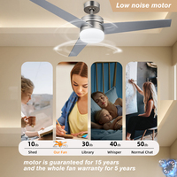 Ventilateur de plafond moderne à 3 pales en nickel brossé avec lumière et télécommande, moteur AC réversible à faible bruit, lampe de plafond LED pour la maison