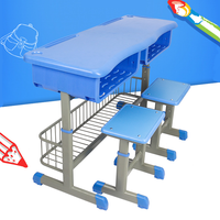 Meubles scolaires, bureau et chaise pour élèves, double siège avec panier de rangement, hauteur réglable, durable pour l'école primaire