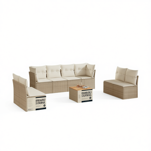 Set Divano da Giardino in Rattan Beige 6 Posti, Arredamento Contemporaneo da Esterno Resistente alle Intemperie - Product Image 1