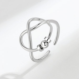 Rotating Anxiety Beads <b>Rings</b> <b>Adjustable</b> Open Minimalist Plain Copper Twisted Metal Heart Shape Designs Jewelry For Birthday Gift - Product Image 1