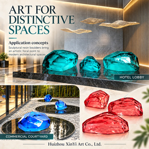 Escultura de Roca de Resina Transparente Roja <span class=keywords><strong>Rubí</strong></span> de Lujo, Conjunto de Rocas de Cristal Modernas para Instalación Artística en Hoteles - Product Image 4
