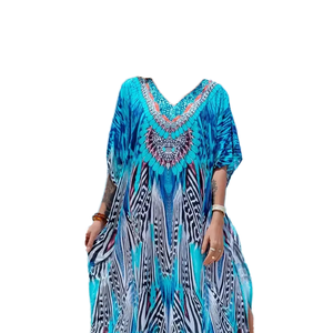 2024 Women Plus Size Summer <b>Beach</b> Swim Cover Loose Fit Resort Wear Maxi <b>Kaftan</b> Dress Viscose Cotton Digital Printed Leopard - Product Image 1