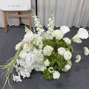 Arreglo Floral en Cascada de Orquídeas Blancas Frescas y Follaje Verde, Flor Artificial para Base de Letrero de Bienvenida de Boda - Product Image 2